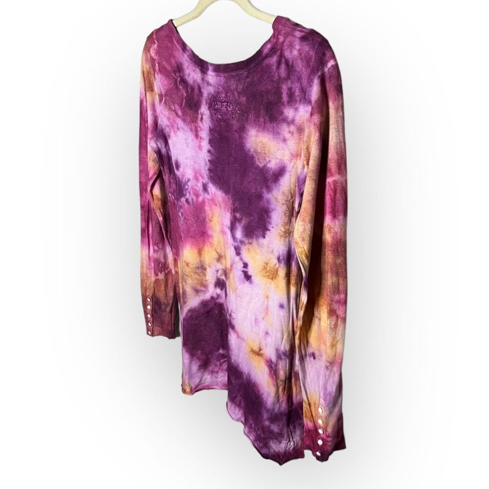 Handcrafted Custom Purple, Pink, Yellow Long Sleeve Tie Dyed Tunic Top Size M - Picture 10 of 12